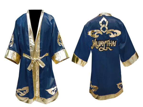 Kanong Custom Boxing Fight Robe : Navy Lai Thai